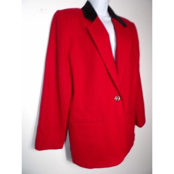 Sag Harbor Sz 14 Red Blazer Pure Wool Velvet Collar Vintage Festive Holiday 90s - Picture 4 of 13